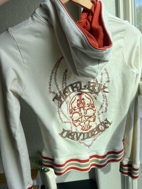 Harley Davidson Y2K Cropped White Zip Hoodie